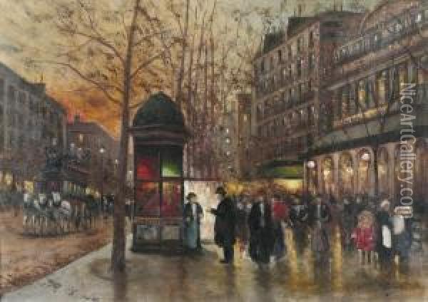 Herbstliche Abendstimmung In Paris. Oil Painting - Fausto Giusto