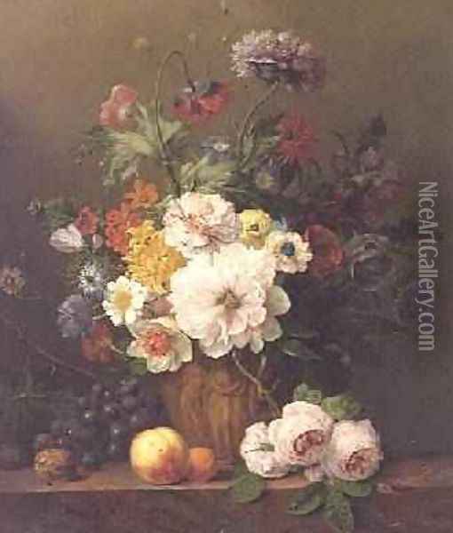 Still Life with Flowers and Fruit Oil Painting - Anthony Obermann