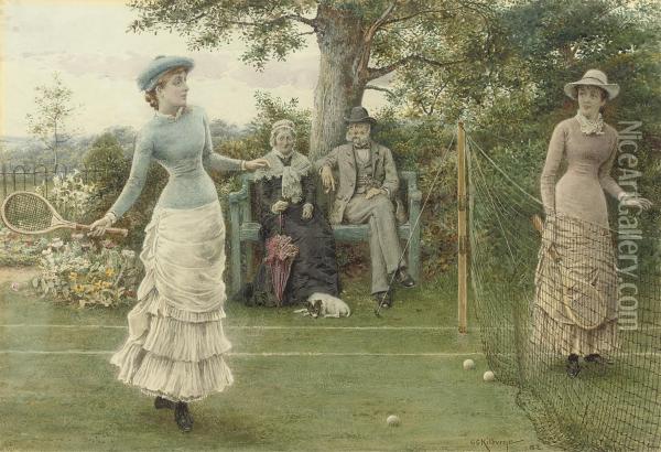 A Game Of Tennis Oil Painting - George Goodwin Kilburne