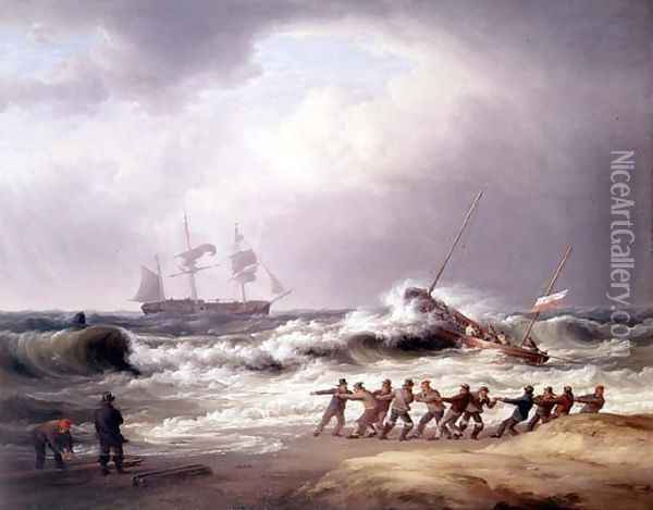 Lifeboat going to a Vessel in Distress Oil Painting - William Joy