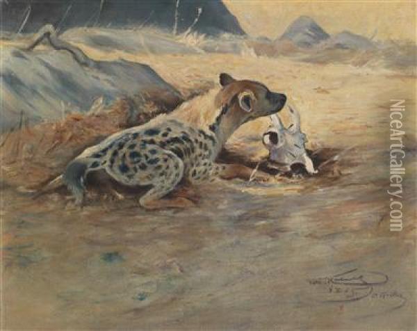 Hyenas Lying In Wait Oil Painting - Wilhelm Kuhnert