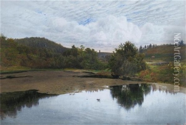 A River Landscape Oil Painting - Edmund George Warren