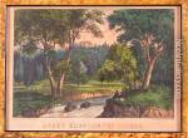 Under Cliff - On The Hudson Oil Painting - Currier & Ives Publishers