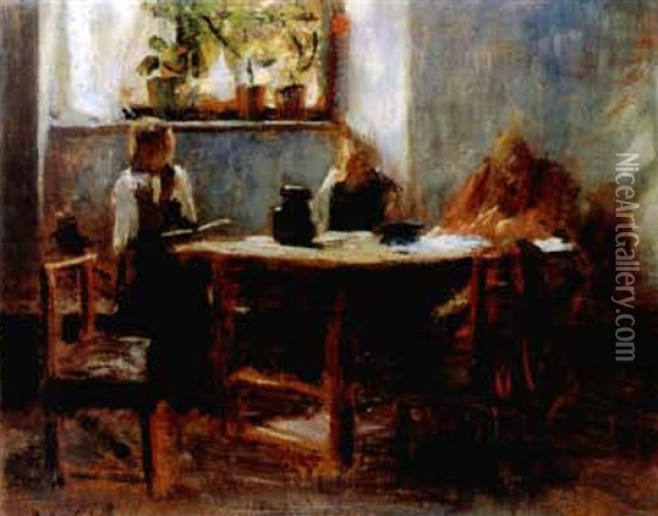 Familie Am Tisch Oil Painting - Karl-Johann Becker-Gundahl