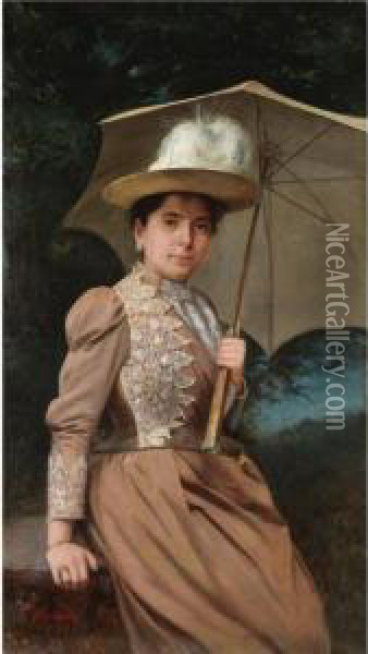 Woman With Umbrella Oil Painting - Pavlo Prosalentis