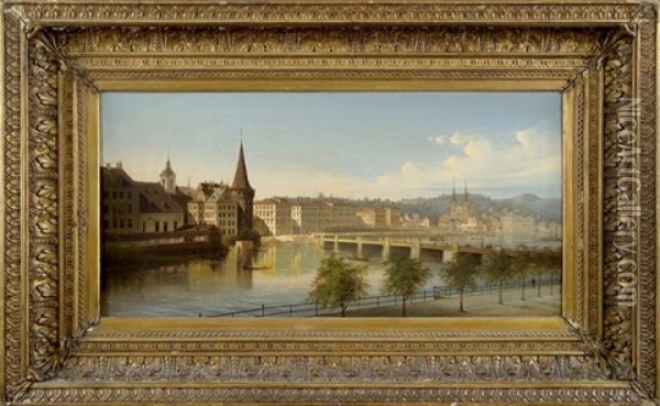 Vue De Lucerne Oil Painting - Johann Wilhelm Jankowski