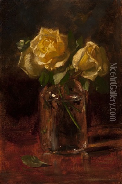 Still Life Of Flowers In A Glass Vase Oil Painting - Solomon Garf