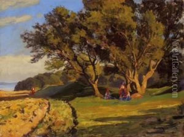 Society, Relaxing Under The Tree Oil Painting - Robert Nadler