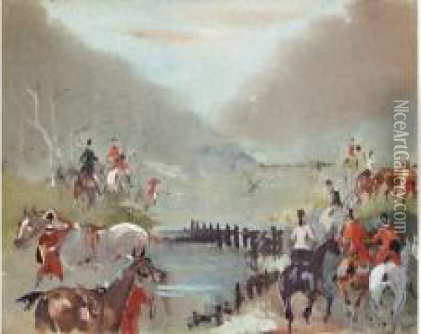 Scene De Chasse A Courre, L'equipage De Valencay. Oil Painting - Jules, Baron Finot