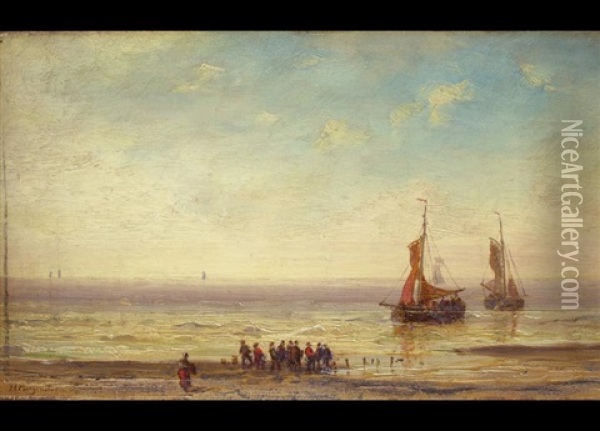 Strandlandschaft Mit Fischerbooten Und Fischern Oil Painting - Carl Morgenstern