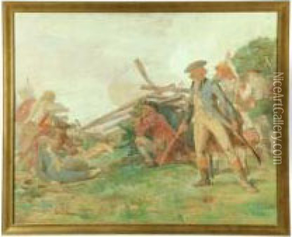Fight At The Rail Fence, Bunker Hill Oil Painting - John Ward Dunsmore
