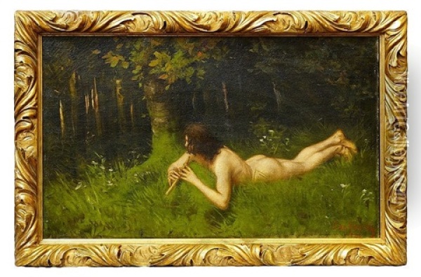 Woodland Nymph Playing A Pipe Oil Painting - Czeslaw Boris Jankowski