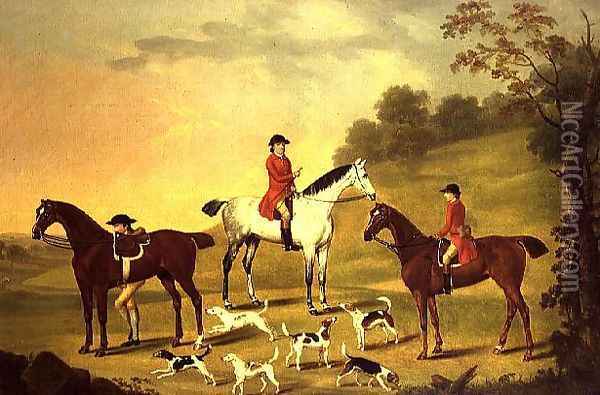 Huntsmen and hounds in a wooded landscape Oil Painting - Francis Sartorius