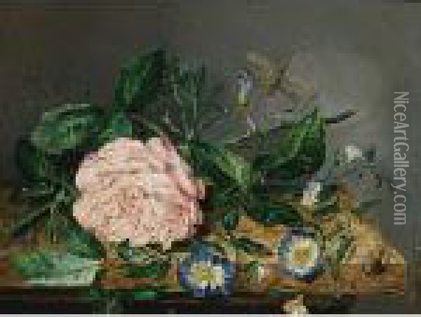 Flowers On A Ledge Oil Painting - Sebastiaan Theodorus Voorn Boers