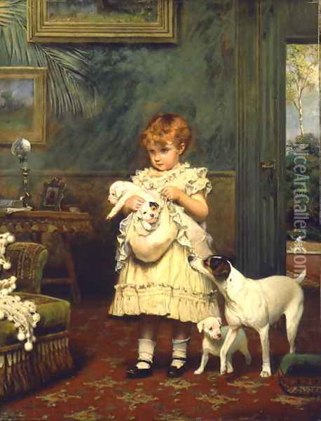 Girl with Dogs 1893 Oil Painting - Charles Burton Barber
