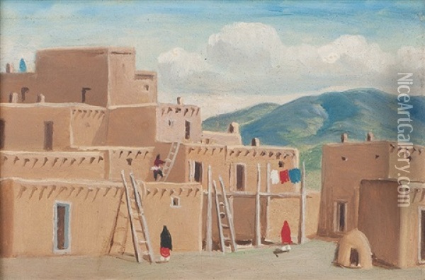 Pueblo Oil Painting - Albert Lujan