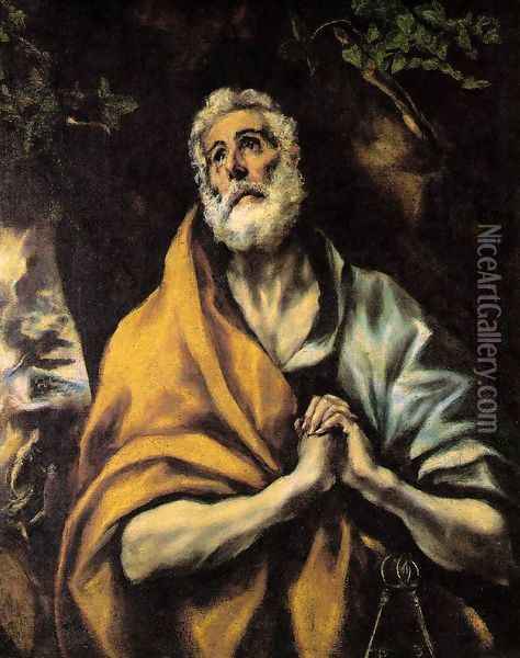 The Repentant Peter c. 1600 Oil Painting - El Greco (Domenikos Theotokopoulos)