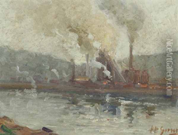 Factories Along The River Oil Painting - Aaron Harry Gorson