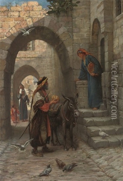 A Fruit Seller In A North African Street Oil Painting - James Doyle Penrose