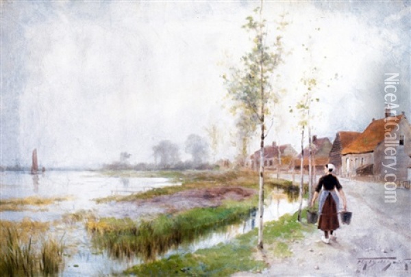 Early Morning, Rijsoord, Holland Oil Painting - Frederic Marlett Bell-Smith