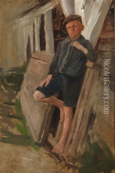 A Peasant Boy Oil Painting - Jacob Nobbe