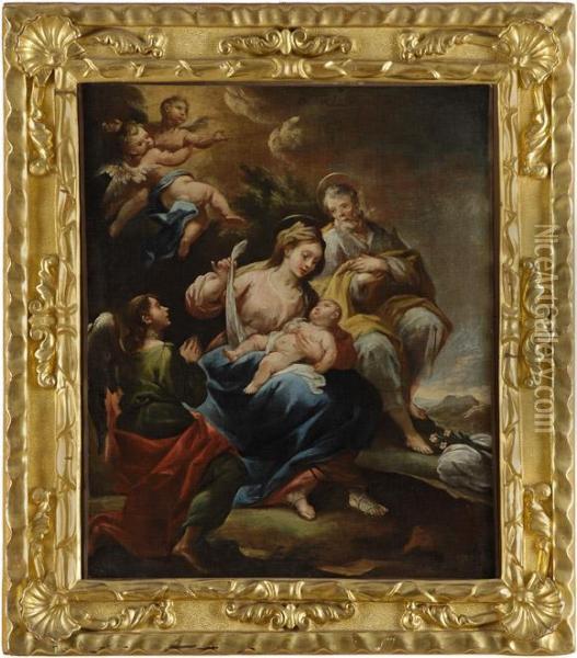 Die Heilige Familie Und Engel. Oil Painting - Giovanni Camillo Sagrestani