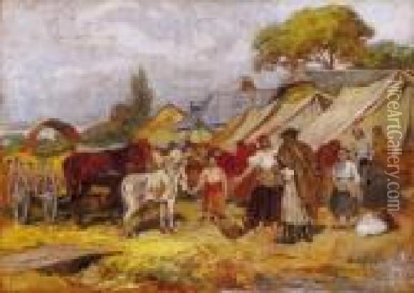 Szolnok Fair - Bargain To The Donkey Oil Painting - Lajos Deak Ebner