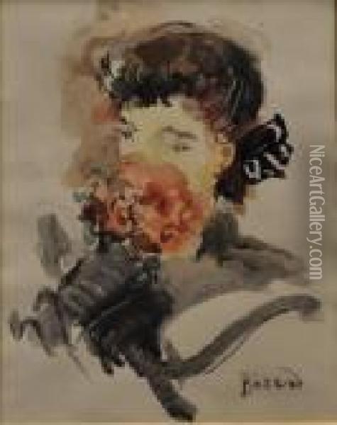 Portrait De Jeune Femme Au Bouquet De Fleurs Rouges Oil Painting - Christian Berard