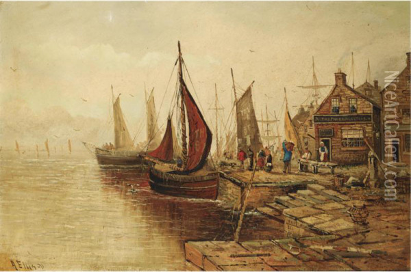 The Arrival Of The Fishermen Oil Painting - Alfred Ellis