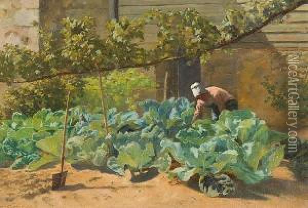 Tending The Cabbage Patch Oil Painting - Walter Wallis