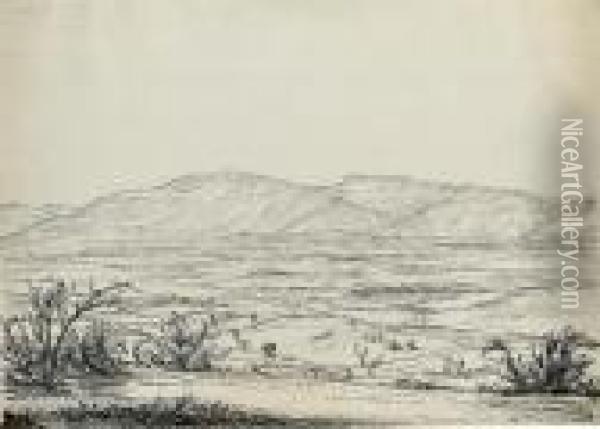 View Of A Broad Valley With A Distant Settlement Oil Painting - Raphael Lamarr West