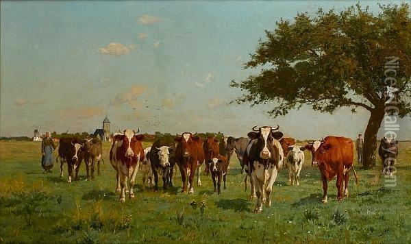 Cattle In A Meadow Oil Painting - Emile Van Damme-Sylva