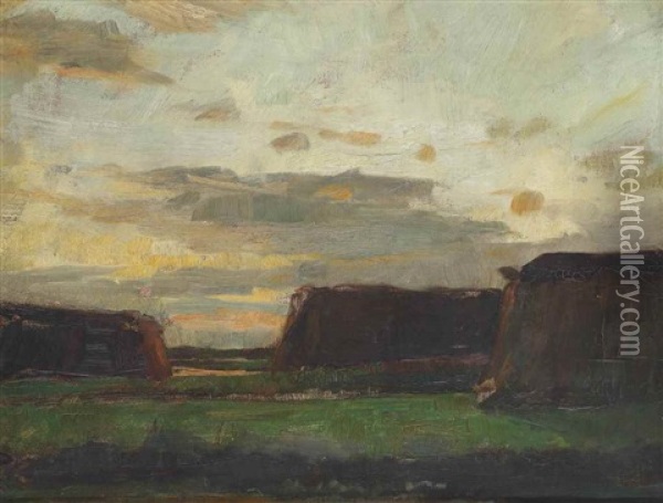 Three Haystacks In A Field Oil Painting - Piet Mondrian