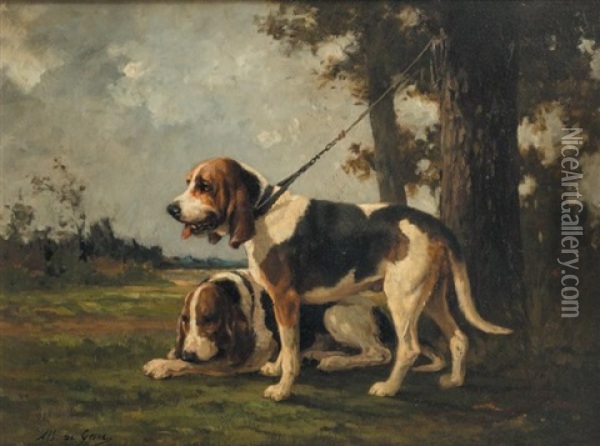 Deux Chiens De Meute Oil Painting - Jean Victor Albert De Gesne