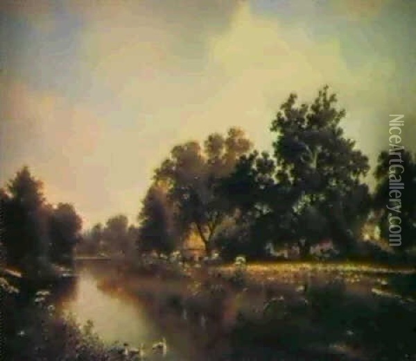 On The Weinockie River, Passaic County, New Jersey Oil Painting - David Johnson