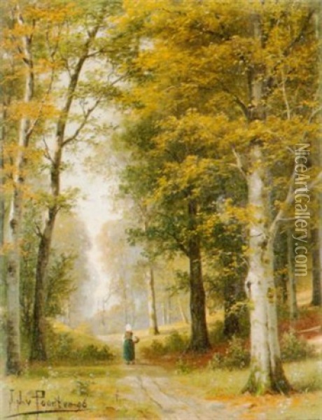 Sonnige Waldlandschaft Mit Einer Bauerin Oil Painting - Jacobus Johannes Van Poorten
