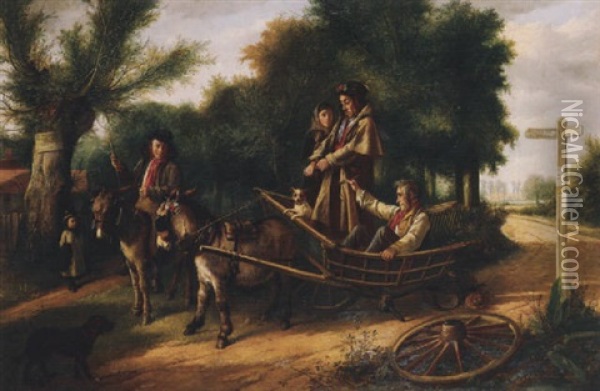 Untitled (gentleman Riding A Horse Pulled Cart) Oil Painting - Charles Hunt the Younger