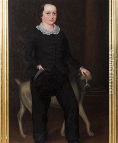 Portrait Of A Boy With His Dog Oil Painting - Joseph Goodhue Chandler