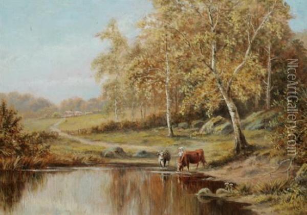 Watering The Cows Oil Painting - Robert Mann