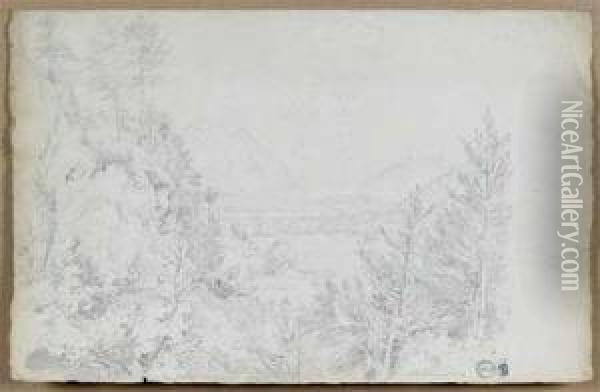 Paysages Dont Deux Vues De Lacs : Interlaken Oil Painting - Theodore Caruelle d' Aligny