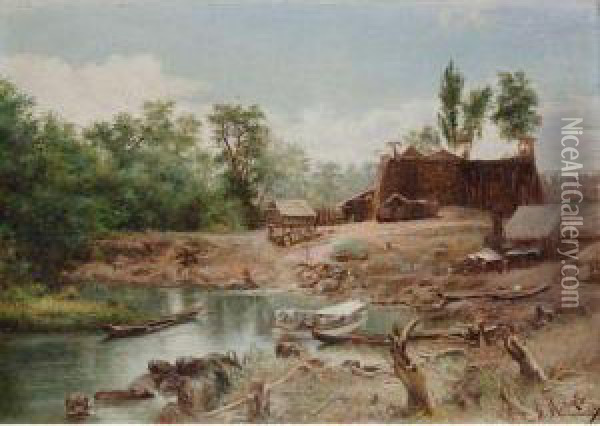 River Landscape Oil Painting - Felix Martinez