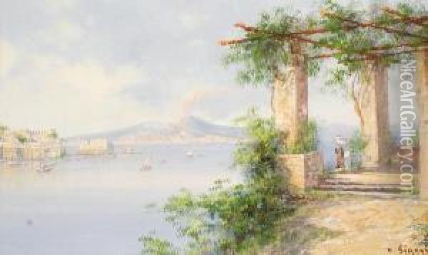 A View Of The Bay Naples From A Terrace Oil Painting - Gianni