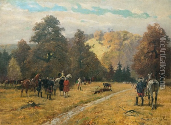 Hunting Party With Stag Oil Painting - Georg Karl Koch