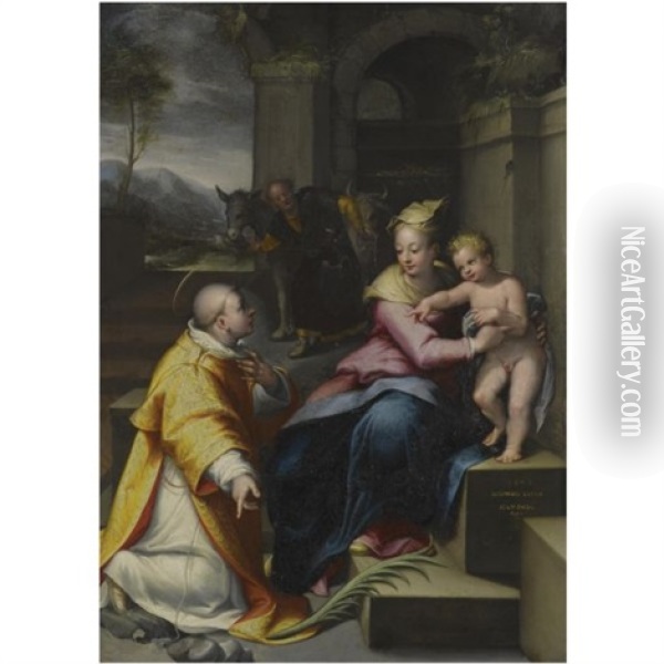 The Holy Family With Saint Stephen Oil Painting - Denys Calvaert