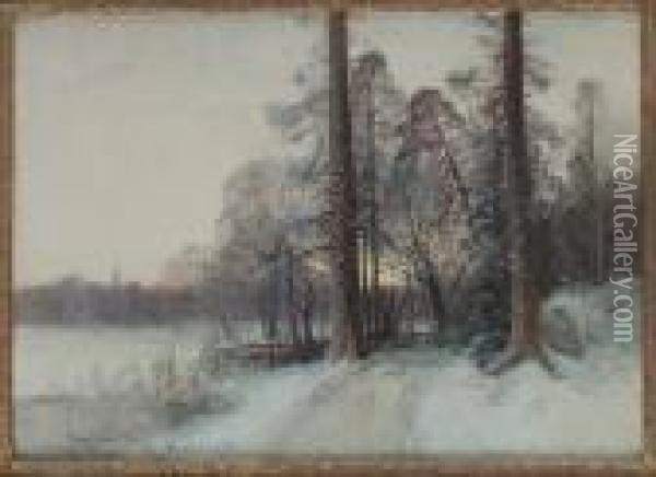 Vinterpromenaden Oil Painting - Johan Kindborg