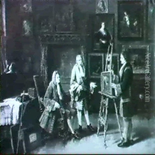 Die Herzoge Christian Ludwig Und Friedrich Von Mecklenburg  In Der Gemaldegalerie Des Schweriner Schlosses Oil Painting - Heinrich Ewers