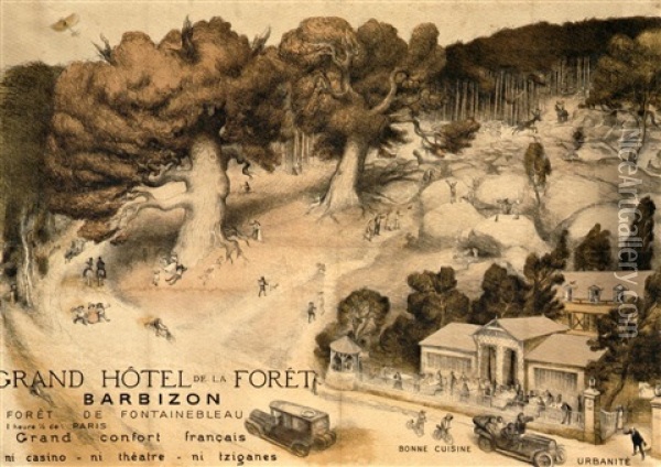 Affiche Du Grand Hotel De La Foret De Barbizon Oil Painting - Jean Veber