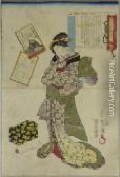 Kunisada, Utagawa . M?dchen Und Die 100 Dichter. Japan Oil Painting - Kunisada