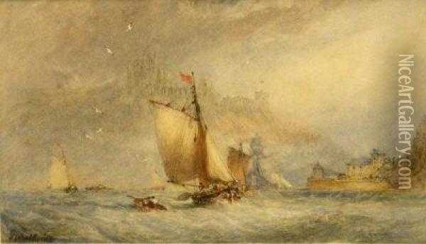 Fishing Boats Leaving Whitby Oil Painting - George Weatherill