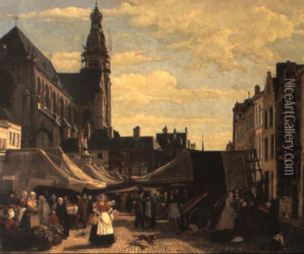De Markt Oil Painting - Albert De Keyser